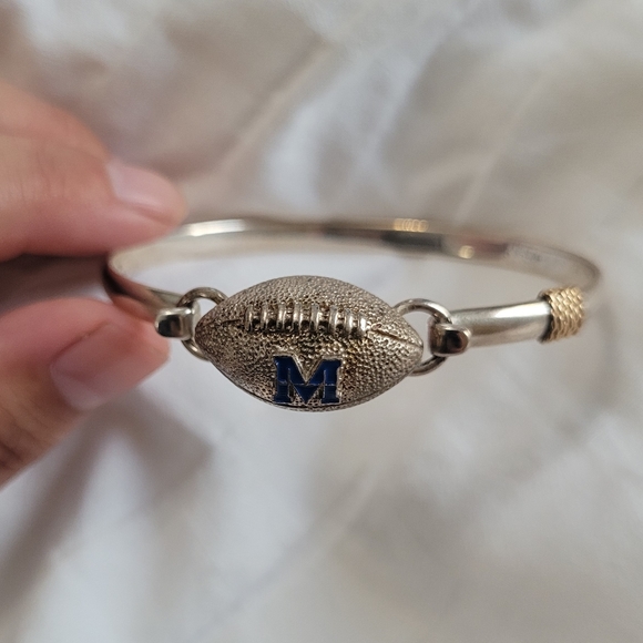 RARE 14K Gold & 925 University of Michigan Wolverines Football Charm Bracelet - Picture 10 of 15